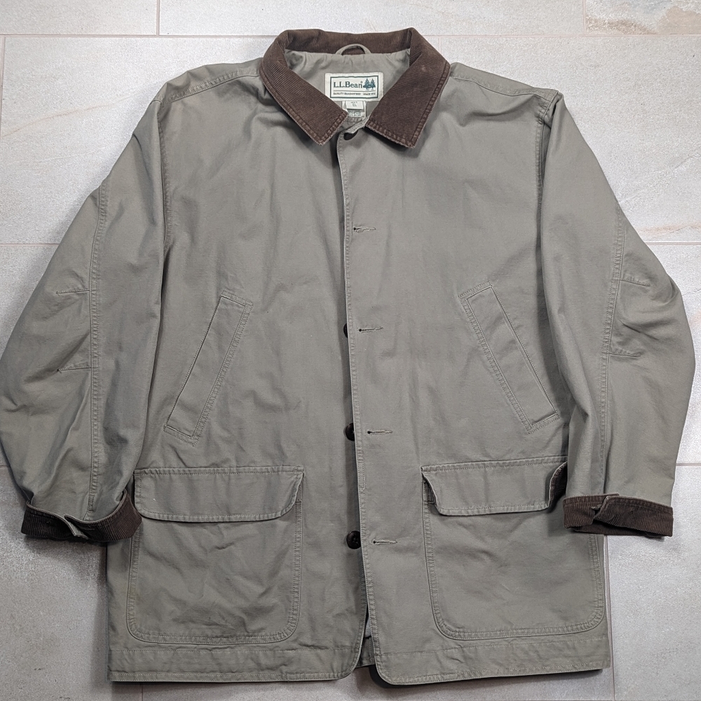 Vintage LL Bean Jacket Men Canvas Barn Work Chore Coat Corduroy Collar 0BGW5